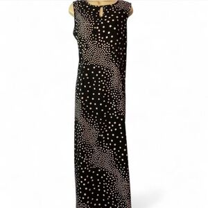 Premiere international vintage Black and White Polka Dot Maxi Dress keyhole  lrg